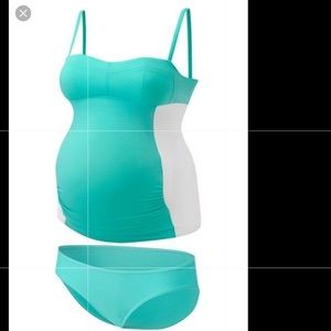 AMORALIA WOMENS RUNCHED MATERNITY TANKINI SWIM Set